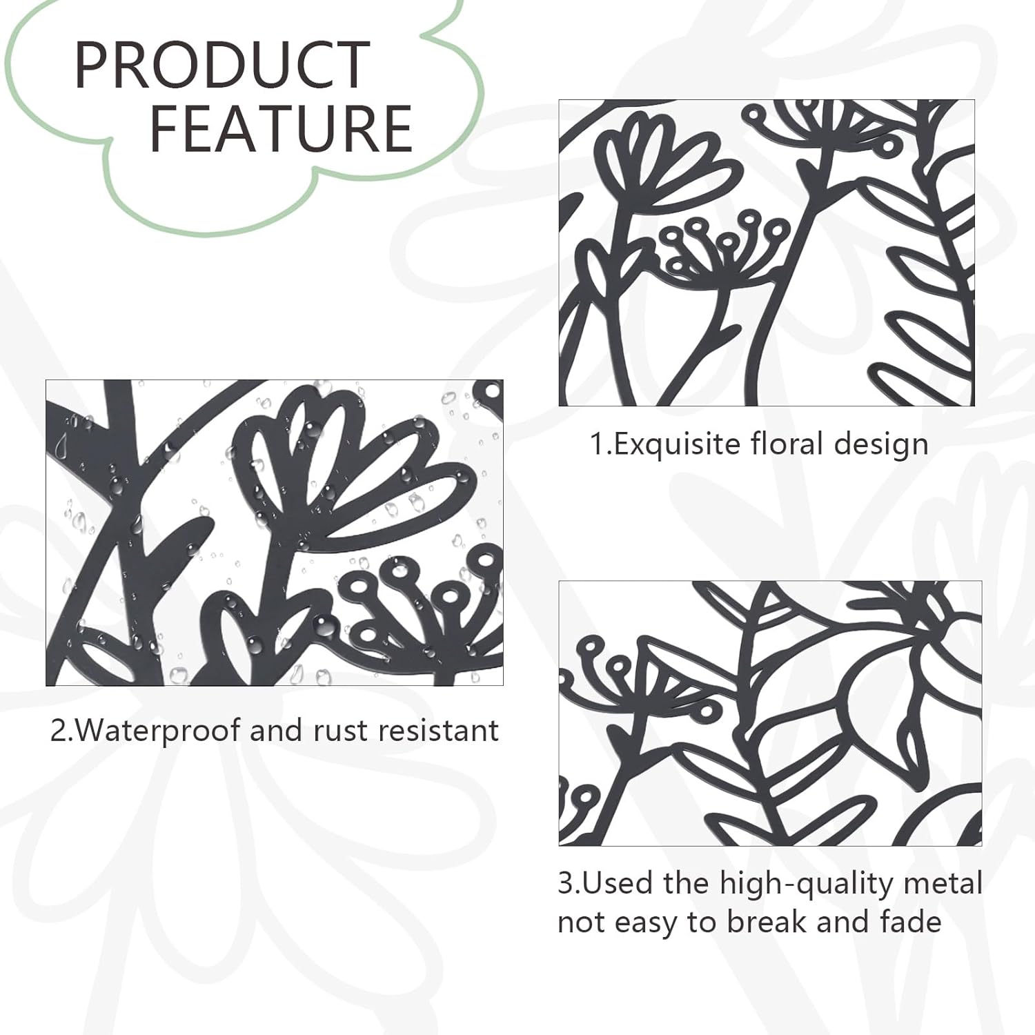 3 Pcs Metal Flower Wall Decor,Farmhouse Flower Art (Black)
