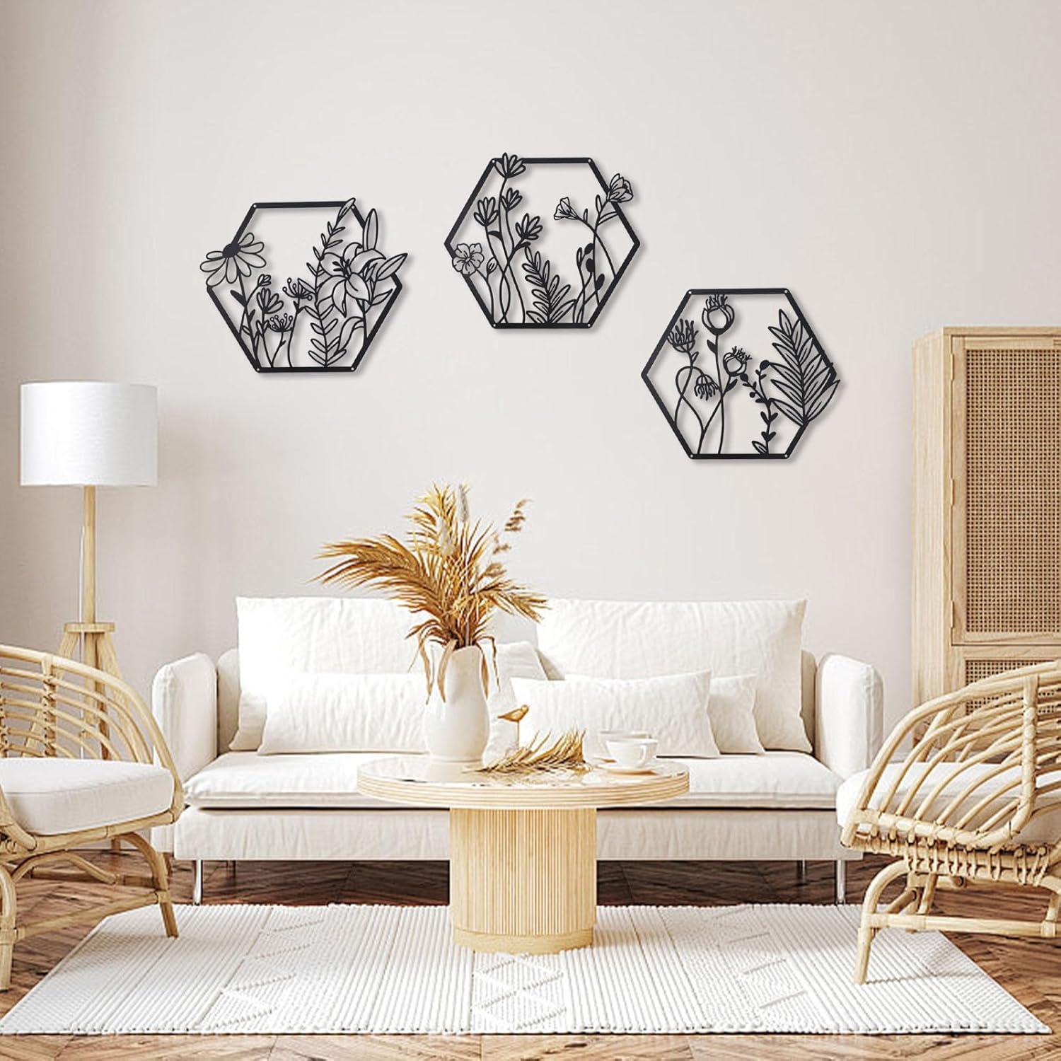 3 Pcs Metal Flower Wall Decor,Farmhouse Flower Art (Black)