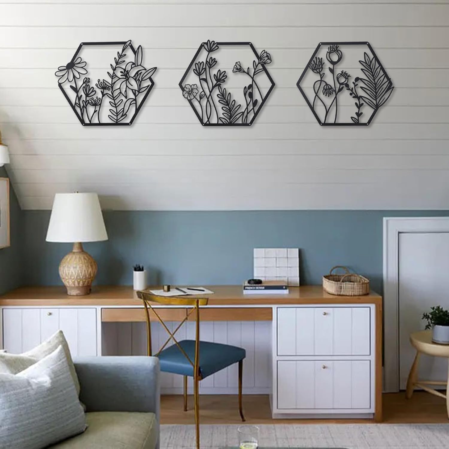 3 Pcs Metal Flower Wall Decor,Farmhouse Flower Art (Black)